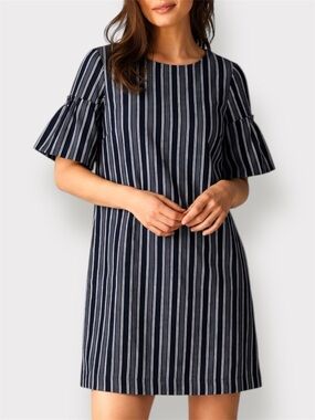 Banana Republic Navy Stripe Ruffled Bell Sleeve Shift Dress
